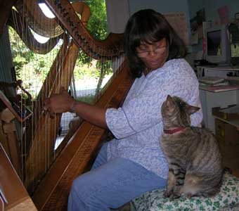 harp student with cat